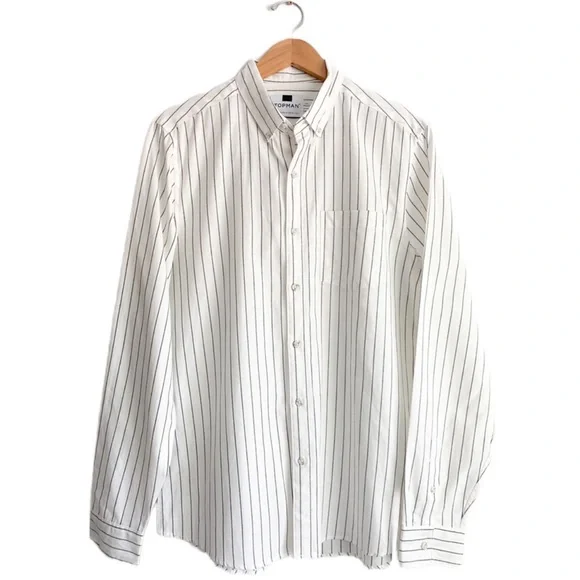 Topman Shirts Topman Striped Men Button Up Shirt Off White